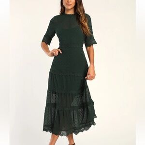 Lulu's Forest Green Lace Midi Dress